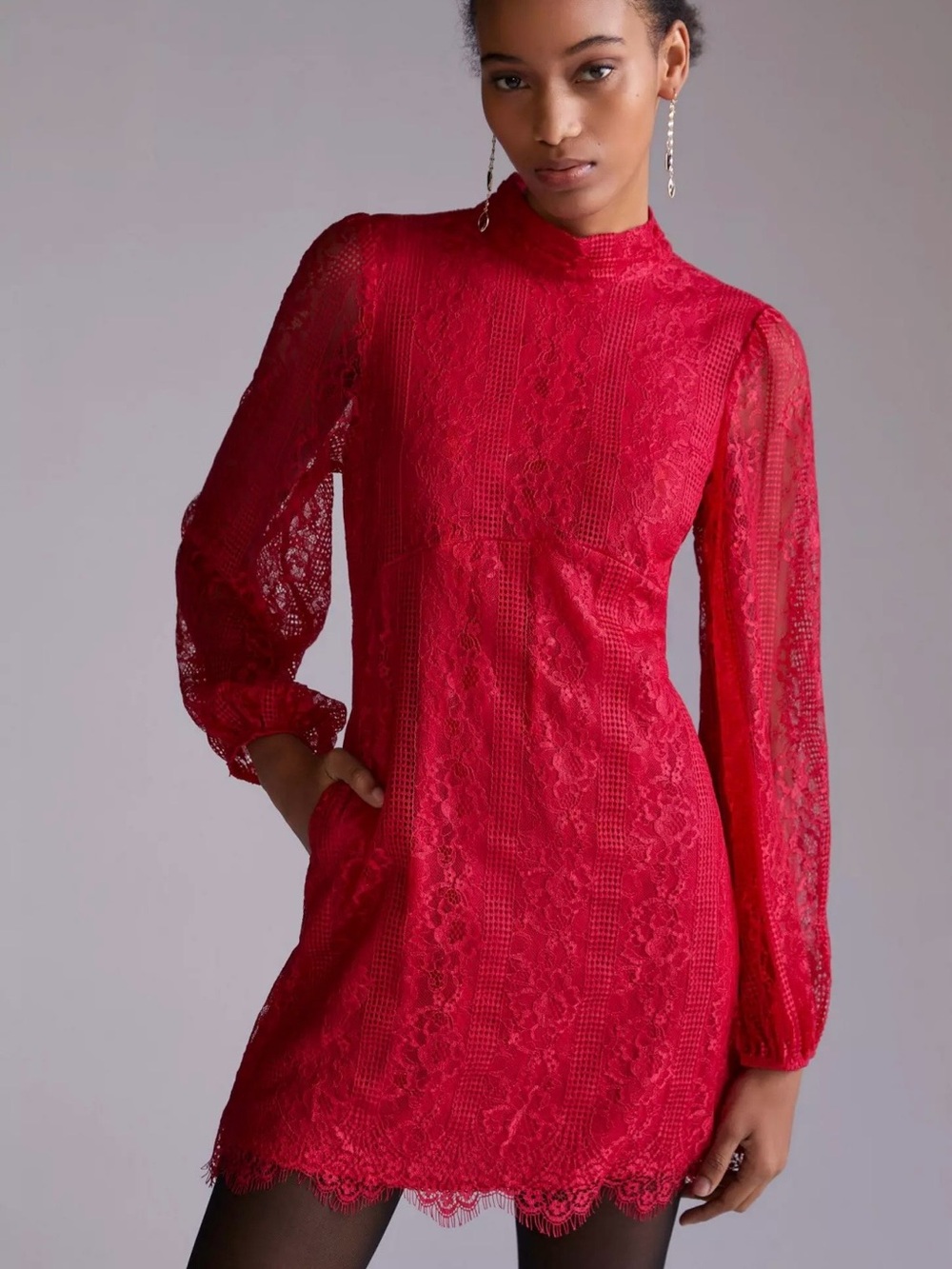 Anthropologie Maeve Lace Mini Dress Sz 10 Pink  Pockets Femme Romantic Fairy